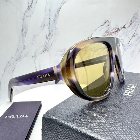 New PRADA Sunglasses Brown Striped Laguna Aviator Shield Mask New - Picture 14 of 16